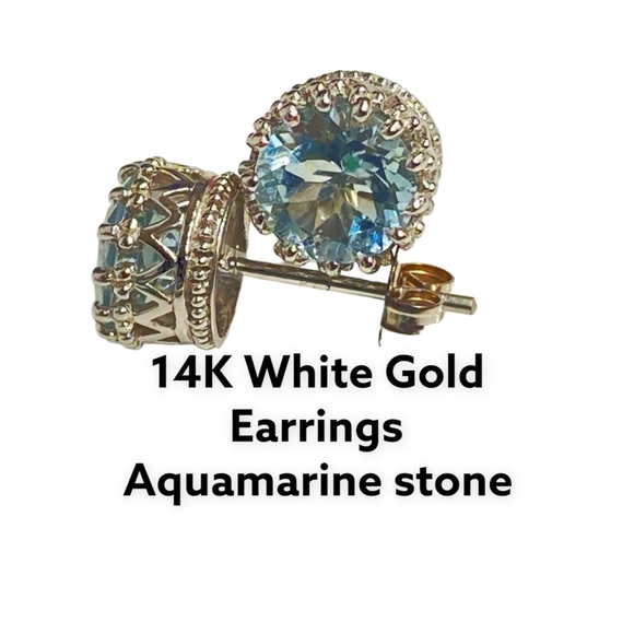 Jewelry - 14k White Gold Earrings Aquamarine Stone